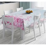 - Masa-8927-Gorsel - Realhomes Pastel Zeminli Renkli Ortanca Çiçek Dijital Baskılı Modern Masa Örtüsü Realhomes