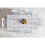 - Masa-8928-Gorsel-1 - Realhomes  Beyaz Zeminli Yeşil Yapraklı Ortanca Çiçek Dijital Baskılı Modern Masa Örtüsü Realhomes