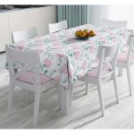 - Masa-8928-Gorsel - Realhomes  Beyaz Zeminli Yeşil Yapraklı Ortanca Çiçek Dijital Baskılı Modern Masa Örtüsü Realhomes