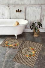 - RealHomes - Realhomes  Kabak Temalı Kahve Ekose Tasarımlı 2'li Mutfak Paspas Takımı & Banyo Halısı Seti Realhomes