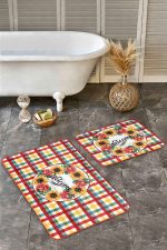 - RealHomes - Realhomes  Renkli Ekose Motifli 2'li Mutfak Paspas Takımı & Banyo Halısı Seti Realhomes