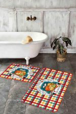 - RealHomes - Realhomes Renkli Ekose Kabak Temalı 2'li Klozet Takımı & Banyo Paspas Seti Realhomes