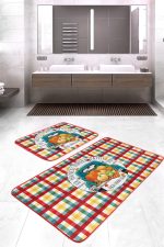 - RealHomes - Realhomes Renkli Ekose Kabak Temalı 2'li Klozet Takımı & Banyo Paspas Seti Realhomes