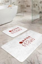 - RealHomes - Realhomes Beyaz Zeminli Yılbaşı Motifli 2'li Mutfak Paspas Seti & Banyo Paspas Takımı Realhomes