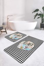 - RealHomes - Realhomes  Siyah Beyaz Ekose Motifli 2'li Mutfak Paspas Takımı Realhomes