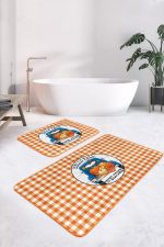 - RealHomes - Realhomes  Turuncu Ekose Tasarımlı 2'li Klozet Takımı & Banyo Paspas Seti Realhomes