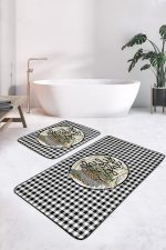 - RealHomes - Realhomes  Siyah Beyaz Ekose Tasarımlı 2'li Banyo Halısı & Klozet Seti Realhomes