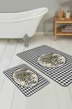 - RealHomes - Realhomes  Siyah Beyaz Ekose Tasarımlı 2'li Banyo Halısı & Klozet Seti Realhomes