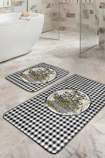 - RealHomes - Realhomes  Siyah Beyaz Ekose Tasarımlı 2'li Banyo Halısı & Klozet Seti Realhomes