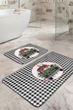 - RealHomes - Realhomes Siyah Beyaz Ekose Tasarımlı 2'li Banyo Paspas Takımı & Mutfak Paspas Seti Realhomes