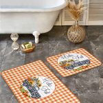 Yeşil Zemin Çiçek Detaylı 2'li Banyo Paspas Seti & Mutfak Paspas Takımı Realhomes