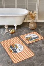 Turuncu Ekose Motifli 2'li Banyo Paspas Seti & Mutfak Paspas Takımı Realhomes
