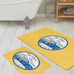 Yeşil Zemin Çiçek Detaylı 2'li Banyo Paspas Seti & Mutfak Paspas Takımı Realhomes