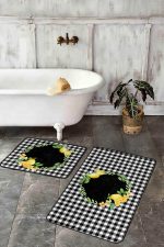 - RealHomes - Realhomes  Siyah Ekose Motifli Limon Tasarımlı 2'li Banyo Paspas Takımı & Klozet Paspas Seti Realhomes