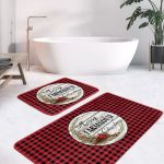 Kırmızı Ekose Yılbaşı Tasaımlı 2'li Banyo Paspas Takımı & Mutfak Paspas Seti Realhomes