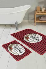 - RealHomes - Realhomes  Kırmızı Siyah Ekose Christmas Temalı 2'li Mutfak Paspas Takımı & Banyo Halısı Seti Realhomes