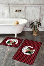 - RealHomes - Realhomes  Mery Christmas Temalı Kırmızı Ekoseli 2'li Banyo Halısı Seti & Klozet Paspas Takımı Realhomes