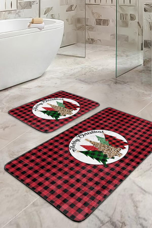 - RealHomes - Realhomes  Siyah Zemin Etnik Fil Motifli 2'li Banyo & Mutfak Paspas Takımı Klozet Paspas Seti Realhomes