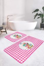 - RealHomes - Realhomes Pembe Ekoseli Özel Tasarım 2'li Banyo Paspas Takımı & Mutfak Paspas Seti Realhomes