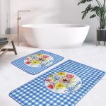 Siyah Beyaz Ekose Motifli Kabak Temalı 2'li Banyo Halısı & Klozet Takımı Realhomes