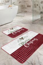 - RealHomes - Realhomes  Mery Christmas Motifli 2'li Banyo Paspas Takımı & Mutfak Paspas Seti Realhomes