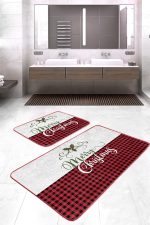 - RealHomes - Realhomes  Mery Christmas Motifli 2'li Banyo Paspas Takımı & Mutfak Paspas Seti Realhomes