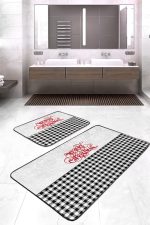 - RealHomes - Realhomes Siyah Ekose Mery Christmas Temalı 2'li Banyo Halısı Seti & Mutfak Paspas Takımı Realhomes