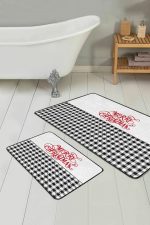 - RealHomes - Realhomes Siyah Ekose Mery Christmas Temalı 2'li Banyo Halısı Seti & Mutfak Paspas Takımı Realhomes