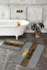 - RealHomes - Realhomes  Welcome Temalı Ekose Motifli 2'li Mutfak Halısı Seti & Banyo Paspas Takımı Realhomes