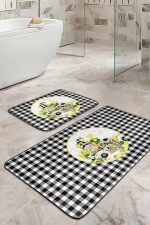 - RealHomes - Realhomes  Siyah Ekose Motifli Limon Temalı 2'li Banyo Paspas Takımı & Mutfak Paspas Seti Realhomes