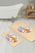 - RealHomes - Realhomes  Kabak Motifli Ekose Temalı 2'li Banyo Halısı Seti & Klozet Paspas Takımı Realhomes