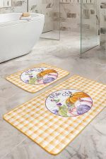 - RealHomes - Realhomes  Kabak Motifli Ekose Temalı 2'li Banyo Halısı Seti & Klozet Paspas Takımı Realhomes
