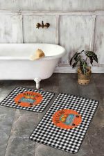 - RealHomes - Realhomes  Siyah Ekose Motifli Welcome Temalı 2'li Banyo Halısı Seti & Klozet Paspas Takımı Realhomes