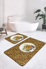 - RealHomes - Realhomes  Sarı Zebra Desenli 2'li Banyo Paspas Takımı & Mutfak Paspas Seti Realhomes