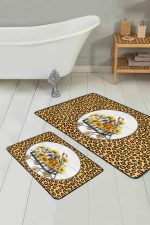 - RealHomes - Realhomes  Sarı Zebra Desenli 2'li Banyo Paspas Takımı & Mutfak Paspas Seti Realhomes