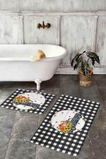 - RealHomes - Realhomes  Siyah Ekose Kabak Motifli 2'li Mutfak Paspas Seti & Banyo Klozet Paspas Seti Realhomes