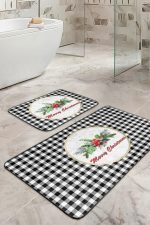 - RealHomes - Realhomes  Siyah Ekose Mery Christmas Motifli 2'li Banyo Paspas Takımı & Klozet Paspas Takımı Realhomes
