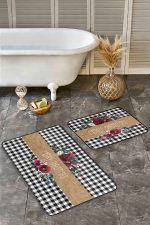 Siyah Ekose Mery Christmas Tasarımlı 2'li Mutfak Paspas Seti & Banyo Halısı Takımı Realhomes