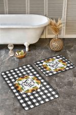 - RealHomes - Realhomes  Siyah Ekose Home Sweet Home Temalı 2'li Mutfak Paspas Seti & Banyo Paspas Takımı Realhomes