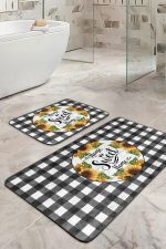 - RealHomes - Realhomes  Siyah Ekose Home Sweet Home Temalı 2'li Mutfak Paspas Seti & Banyo Paspas Takımı Realhomes