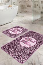 - RealHomes - Realhomes  Pembe Zebra Motifli Hope Temalı 2'li Banyo Paspas Takımı & Mutfak Paspas Seti Realhomes