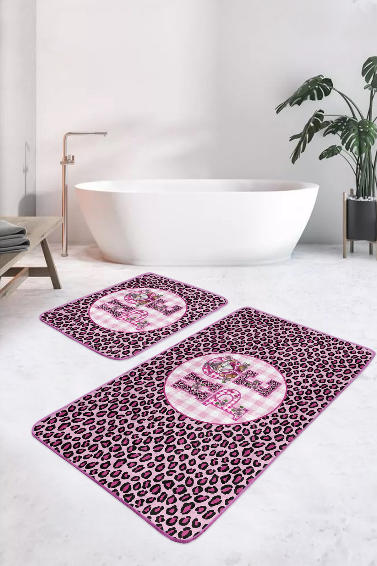 Pembe Zebra Motifli Hope Temalı 2'li Banyo Paspas Takımı & Mutfak Paspas Seti Realhomes