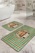 - RealHomes - Realhomes  Kabak Temalı Ekose Tasarımlı 2'li Klozet Paspas Takımı & Banyo Paspas Seti Realhomes