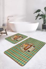 - RealHomes - Realhomes  Kabak Temalı Ekose Tasarımlı 2'li Klozet Paspas Takımı & Banyo Paspas Seti Realhomes