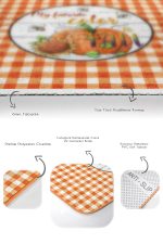 - RealHomes - Realhomes Turuncu Ekoseli Kabak Motifli 2'li Mutfak Halısı Seti & Banyo Paspas Takımı Realhomes