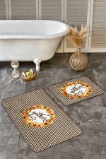 - RealHomes - Realhomes  Kahve Ekose Motifli Kabak Temalı 2'li Banyo Paspas Takımı & Klozet Paspas Seti Realhomes