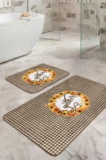 - RealHomes - Realhomes  Kahve Ekose Motifli Kabak Temalı 2'li Banyo Paspas Takımı & Klozet Paspas Seti Realhomes