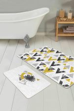 - RealHomes - Realhomes  Mermer Desenli Geometrik Üçgen 2'li Banyo Paspas Seti & Mutfak Halısı Paspas Seti Realhomes