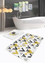 - RealHomes - Realhomes  Mermer Desenli Geometrik Üçgen 2'li Banyo Paspas Seti & Mutfak Halısı Paspas Seti Realhomes