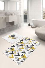 - RealHomes - Realhomes  Mermer Desenli Geometrik Üçgen 2'li Banyo Paspas Seti & Mutfak Halısı Paspas Seti Realhomes